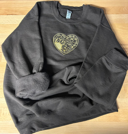 Embroidered Fall Heart Crewneck