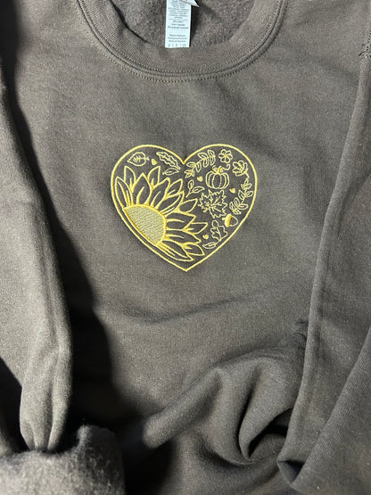 Embroidered Fall Heart Crewneck