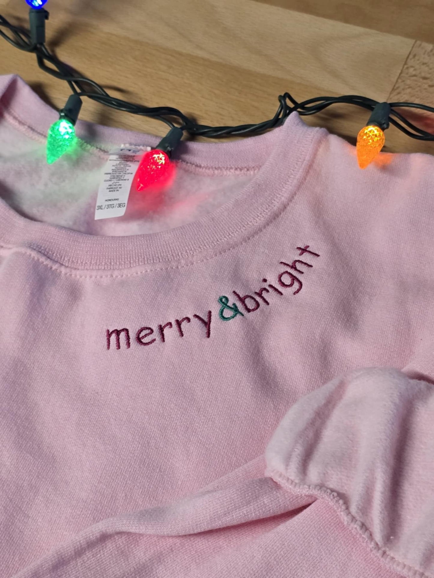 Embroidered Merry & Bright Curved Neck Line Crewneck