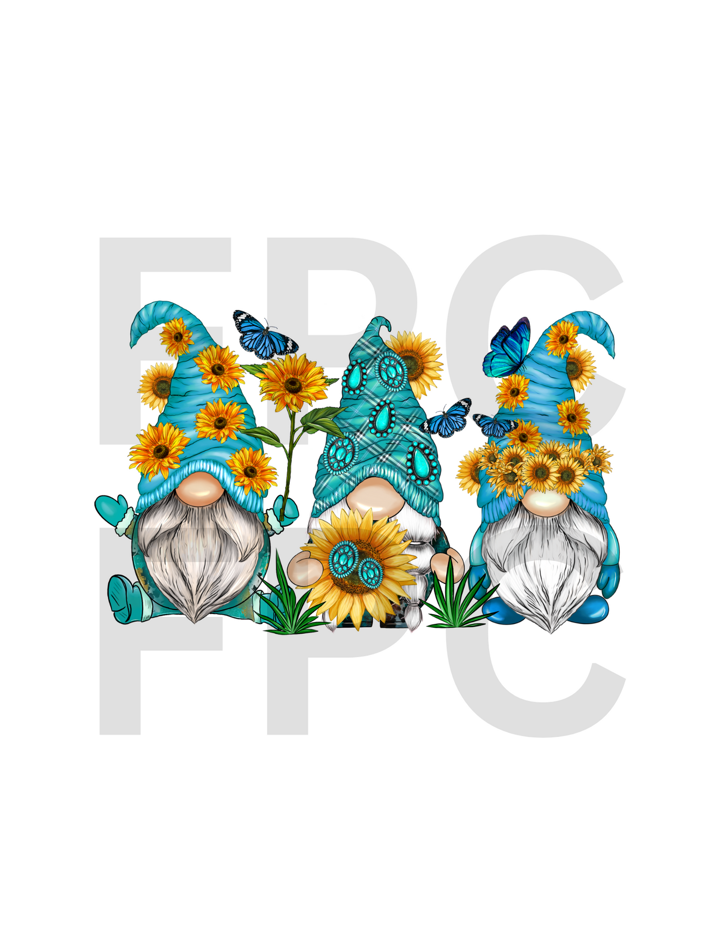 Teal Blue Sunflower Gnomes