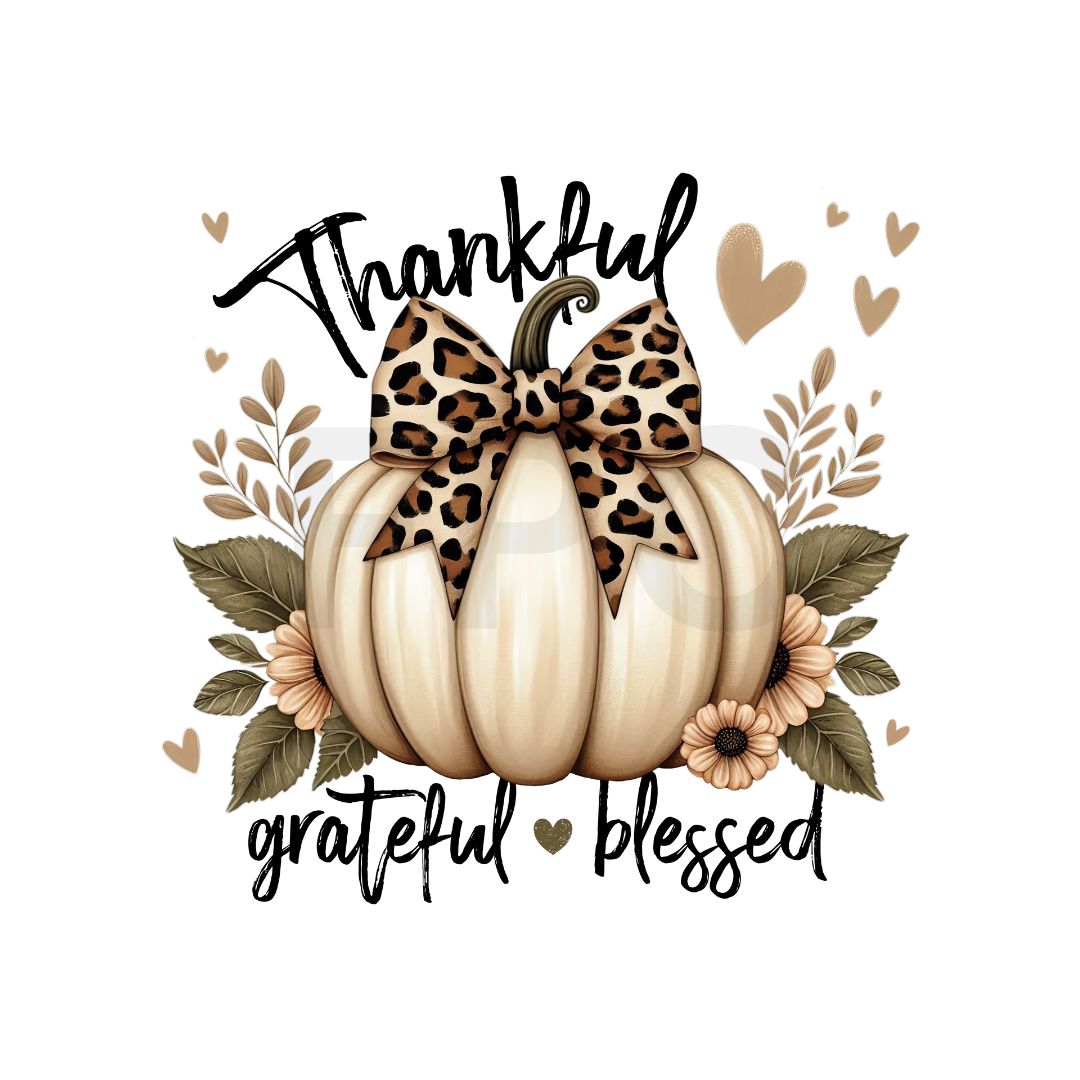 Thankful Grateful Blessed Leopard Bow Pumpkin