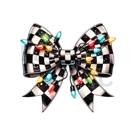 Black & White Bow w/ Christmas Lights